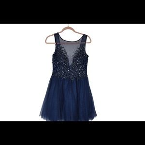 Short Sequined Navy Prom Dress